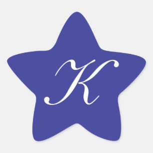 "K" Initiaal Monogram Wit op Blauw Ster Sticker
