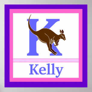 K is voor Kangaroo and Girl Name Wall Art voor kin Poster