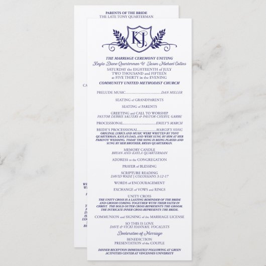 K&J Wedding Ceremony Programma (Voorkant / Achterkant)