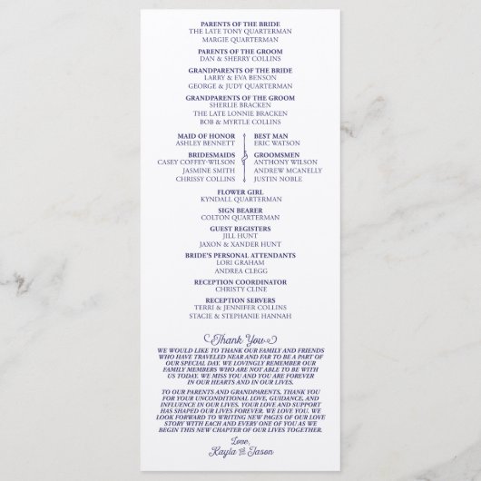 K&J Wedding Ceremony Programma (Achterkant)