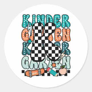 K Kleuterleraar Geruit Terug naar school Ki Ronde Sticker