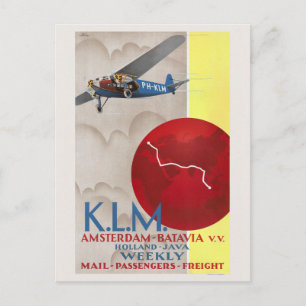 K.L.M. Amsterdam-Batavia Vintage Poster 1930 Briefkaart