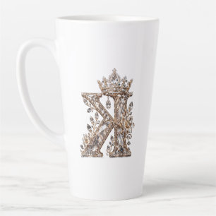 K Letter Beige Kristal Luxe Design Latte Mok