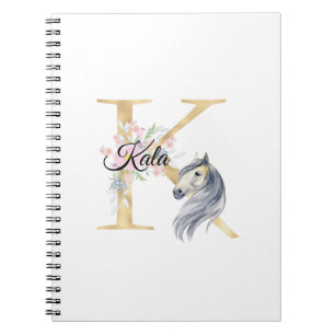 K letter gepersonaliseerde naam monogram met paard notitieboek