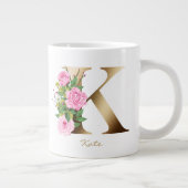 K Letter Gold Monogram | Roze Floral Extra Grote Beker (Rechts)