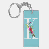 K Letter Initiaal Monogram Floral Aangepaste kleur Sleutelhanger (Voorkant Links)