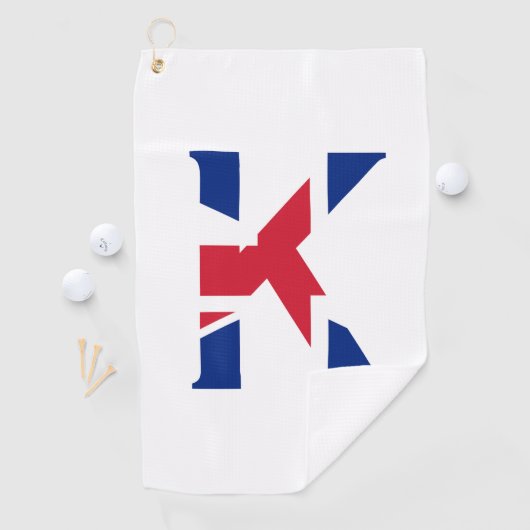 K Monogram bedekt op Union Jack Flag gtcnt Golfhanddoek (Insitu)