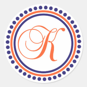 K Monogram (Blauwe/Oranje puntcirkel) Ronde Sticker
