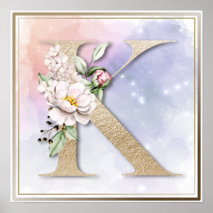 K Monogram Bourgogne Poster floral