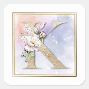 K Monogram Bourgondië Bloem Vierkante Sticker