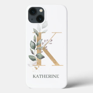 K Monogram Floral Aangepast iPhone 13 Hoesje