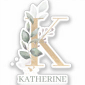 K Monogram Floral Aangepast Sticker (Voorkant)