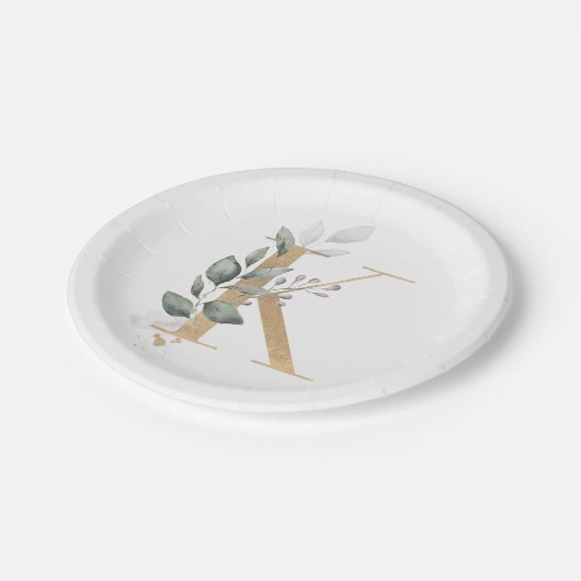 K Monogram Floral Papieren Bordje (Gekanteld)