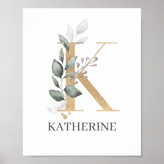 K Monogram Floral Poster personnalisé (Devant)