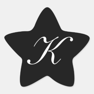 "K" Monogram Initiaal Wit op Zwart Ster Sticker