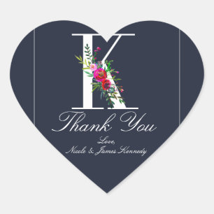 K Monogram Laatste Initiaal Moderne Blauwe Bloemig Hart Sticker