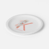 K Monogram Naam Pampas Gras Witte Orchideeën Papieren Bordje (Gekanteld)