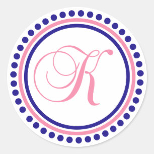 K Monogram (Navy Blue / Pink Dot Circle) Ronde Sticker