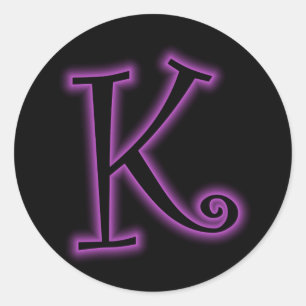 K Monogram Paarse neon Ronde Sticker