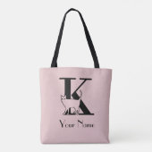 K Monogramkat over zwarte roze en zwarte Canvas ta Draagtas (Achterkant)