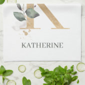 K Monogramme Floral Serviette de cuisine personnal (Plié)