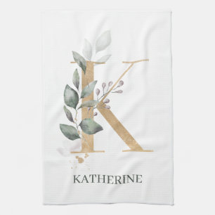 K Monogramme Floral Serviette de cuisine personnal
