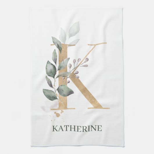 K Monogramme Floral Serviette de cuisine personnal (Vertical)