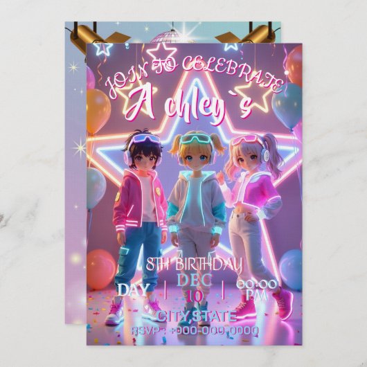 K-Pop Demon Hunters themed birthday parties,Golden Kaart (Voorkant / Achterkant)