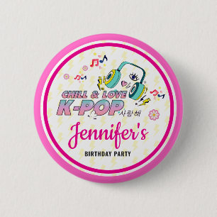 K-Pop Muziekster Koreaans Pop Thema Verjaardagsfee Ronde Button 5,7 Cm