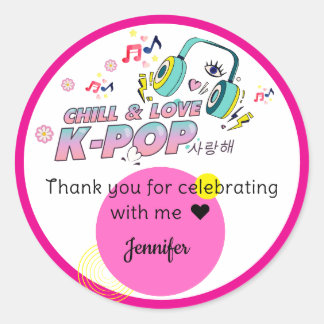 K-Pop Muziekster Koreaans Pop Thema Verjaardagsfee Ronde Sticker