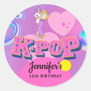 K-Pop Muziekster Koreaans Pop Thema Verjaardagsfee Ronde Sticker