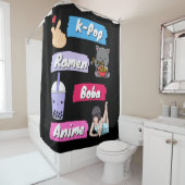 K-Pop, Ramen, Boba en Anime Pop Culture Fan Douchegordijn (In situ)