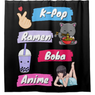 K-Pop, Ramen, Boba en Anime Pop Culture Fan Douchegordijn
