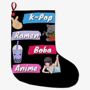 K-Pop, Ramen, Boba en Anime Pop Culture Fan Grote Kerstsok