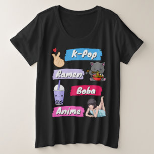 K-Pop, Ramen, Boba en Anime Pop Culture Fan Grote Maat T-shirt