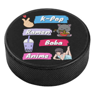 K-Pop, Ramen, Boba en Anime Pop Culture Fan Hockey Puck