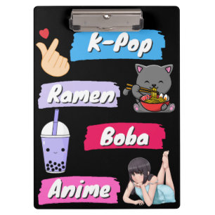 K-Pop, Ramen, Boba en Anime Pop Culture Fan Klembord
