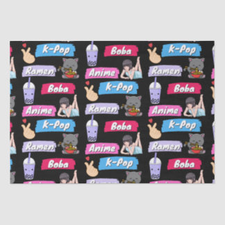 K-Pop, Ramen, Boba en Anime Pop Culture Fan Tissuepapier
