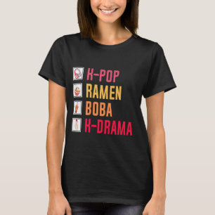 K-Pop Ramen Boba K-Drama Korean Music Korean Heart T-shirt