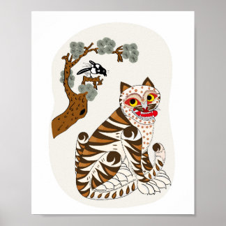 K-Pop Tiger Poster - Koreaanse volkskunst met Mons