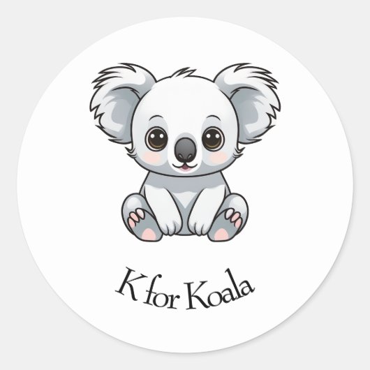 K voor Koala Ronde Sticker (Voorkant)