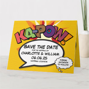 KA-POW Bewaar de datum Leuk Retro stripboek Pop Ar Kaart