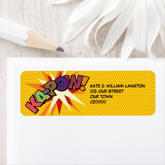 KA-POW Pretbedrukte Retro Stripboek Pop Art Adress Etiket (Insitu)