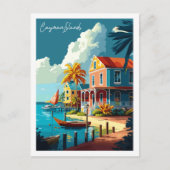 Kaaimaneilanden vintage reisillustratie briefkaart (Voorkant)