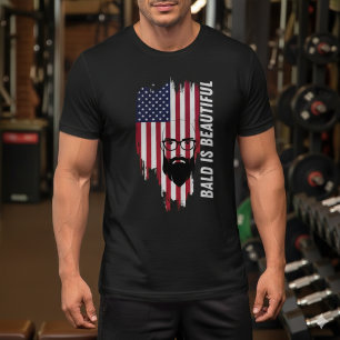 Kaal Is Mooi Amerikaanse Vlag Baardige Man T-Shirt
