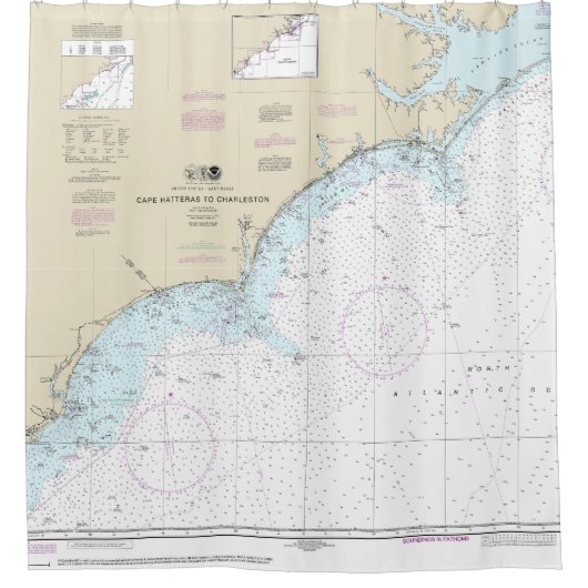 Kaap Hatteras naar Charleston Nautische Grafiek 11 Douchegordijn (Voorkant)
