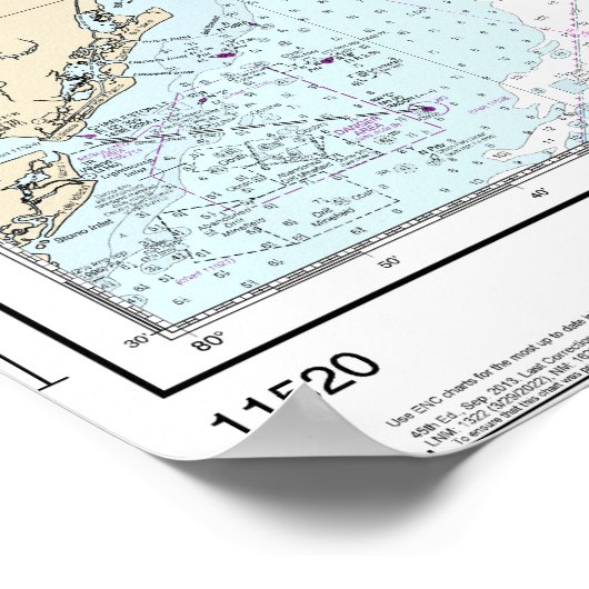 Kaap Hatteras naar Charleston Nautische Grafiek 11 Poster (Hoek)