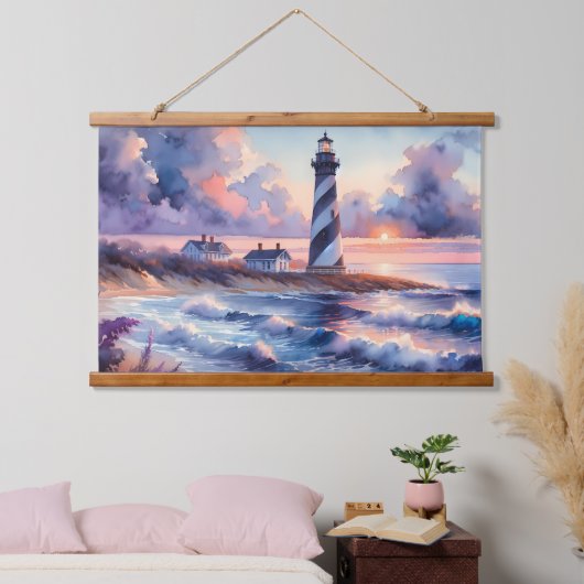 Kaap Hatteras vuurtoren bij Sunset Coastline Hangend Wandkleed (Slaapkamer)