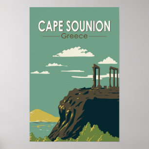 Kaap Sounion Griekenland Reizen Kunst Vintage Poster