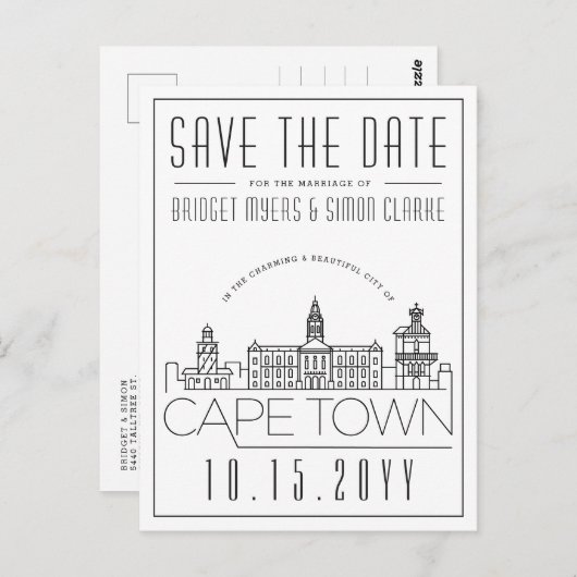 Kaapstad | De gestileerde Veldlijn sparen de Datum Briefkaart (Voorkant / Achterkant)
